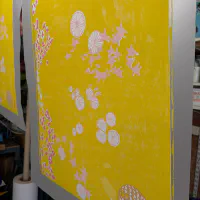 These last few weeks I’ve started auditioning my “notes on a garden” print. The first 2 layers (of 6…
