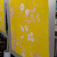 These last few weeks I’ve started auditioning my “notes on a garden” print. The first 2 layers (of 6…